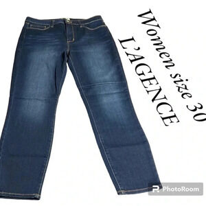 L AGENCE  jeans ,women high rise ,skinny ,cropped blue denim  jeans .